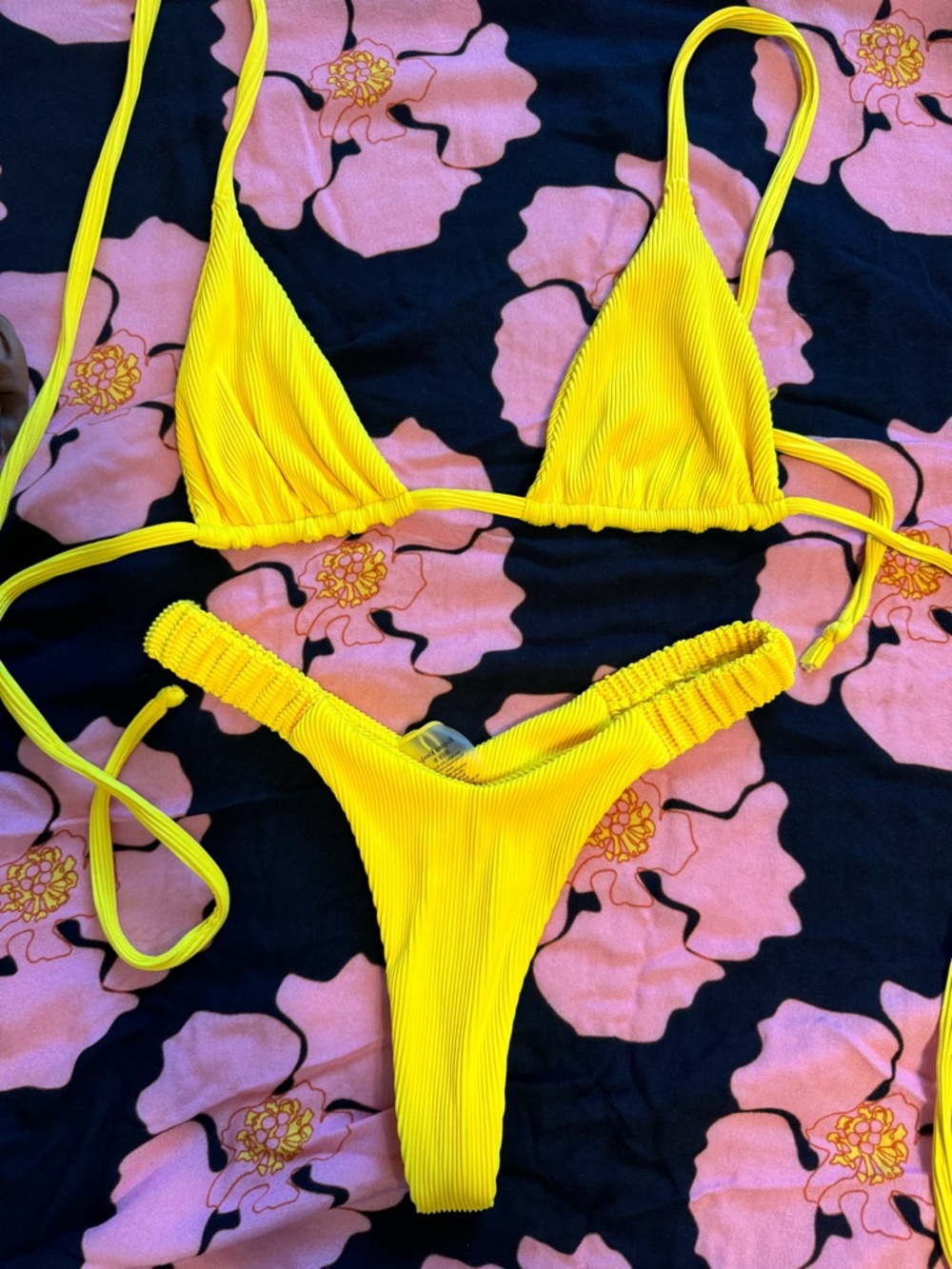 Kulani Kinis Yellow Ribbed Triangle Bikini Set
